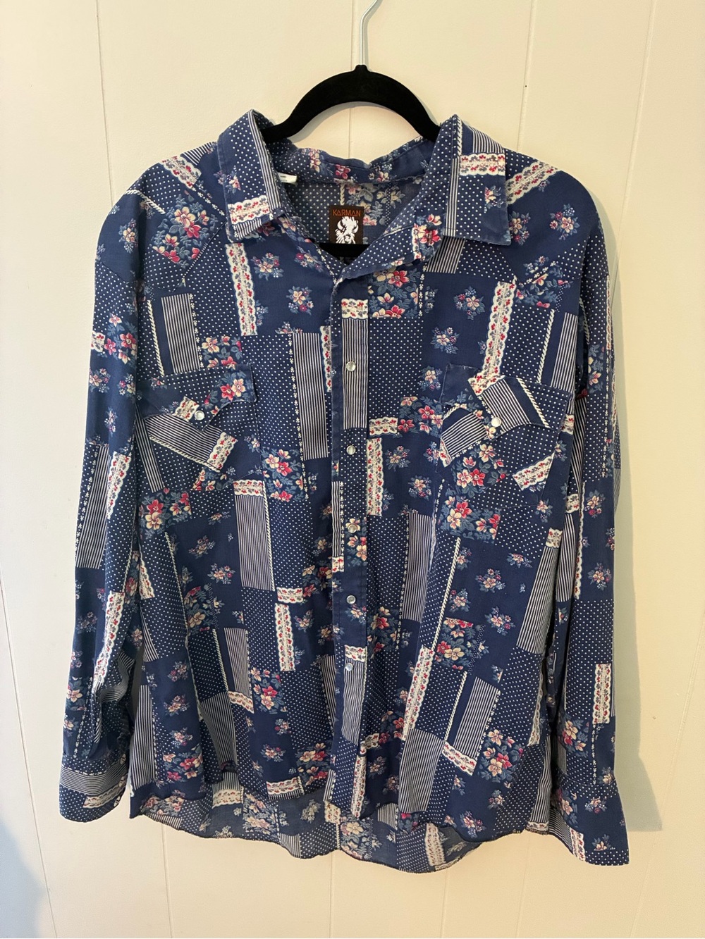 Men's Blue Floral Patchwork Karman Button-Up Shirt